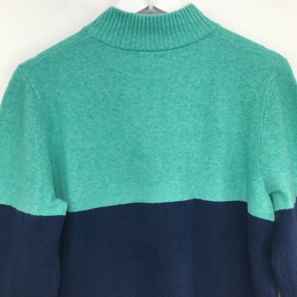J. Crew Factory Teal Navy Colorblock Quarter Zip Soft Yarn Pullover Sweater - Picture 7 of 16